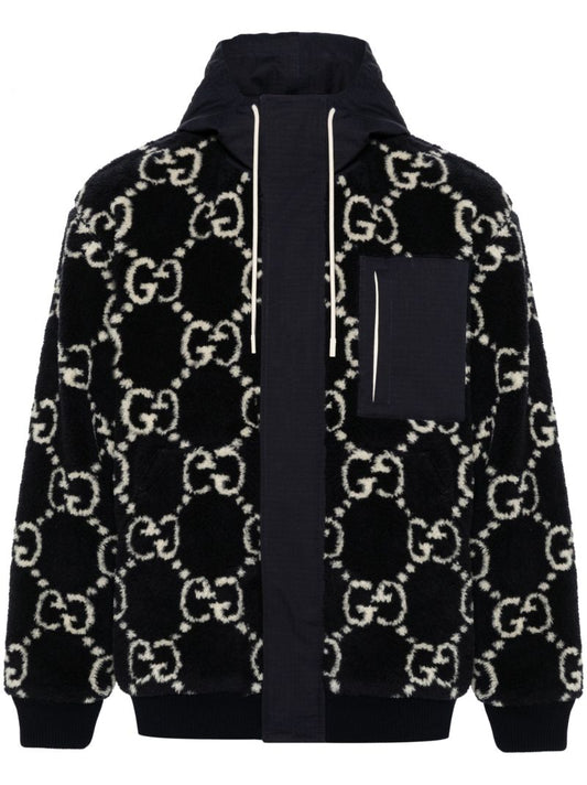 Blue Gg-jacquard Hooded Jacket