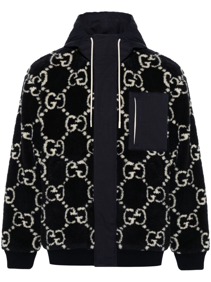 Blue Gg-jacquard Hooded Jacket