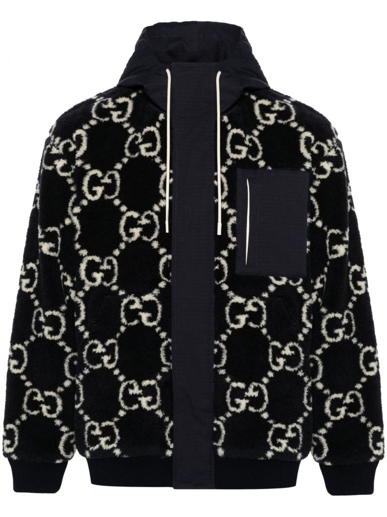 Blue Gg-jacquard Hooded Jacket