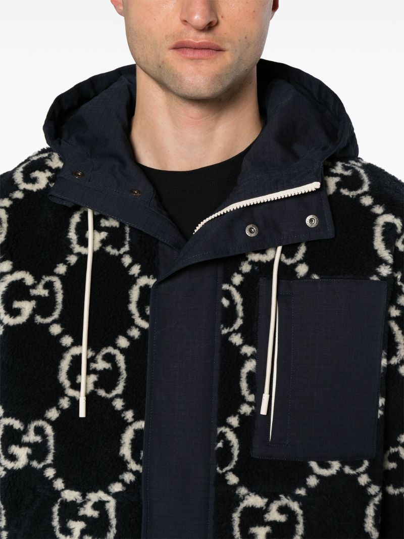 Blue Gg-jacquard Hooded Jacket