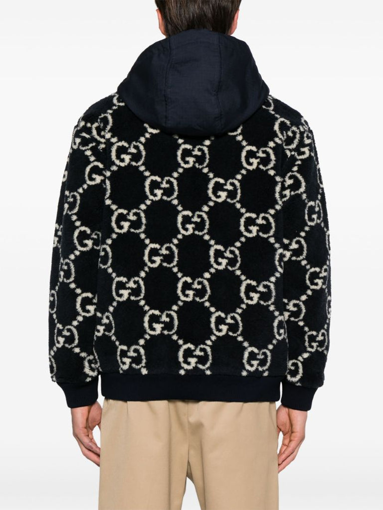 Blue Gg-jacquard Hooded Jacket