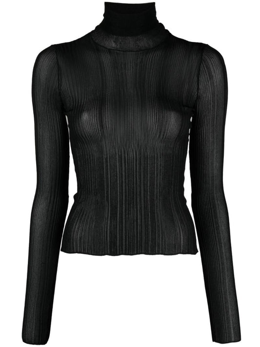 Black Roll-neck Semi-sheer Sweater