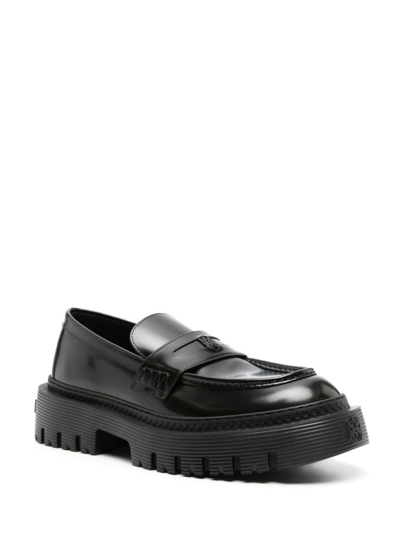 Black Chunky Lug Sole Leather Loafers