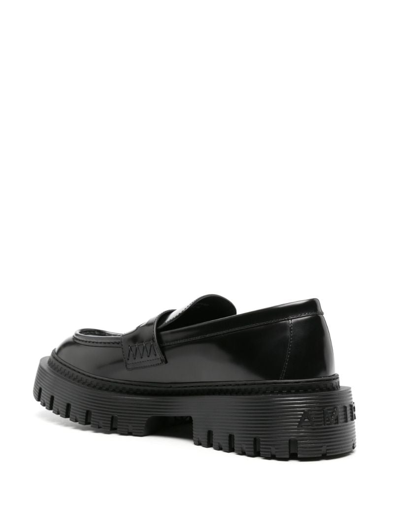 Black Chunky Lug Sole Leather Loafers