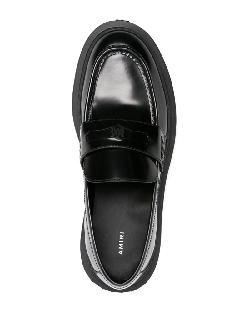 Black Chunky Lug Sole Leather Loafers