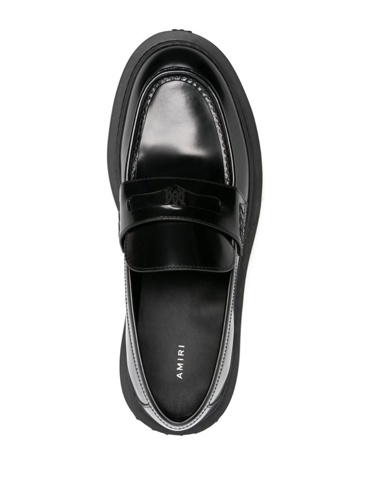 Black Chunky Lug Sole Leather Loafers