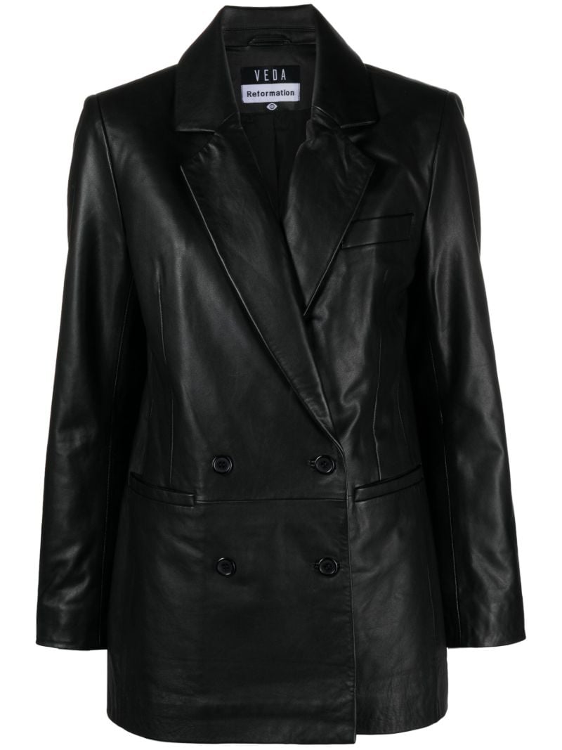 Black Veda Dalia Double-breasted Leather Blazer