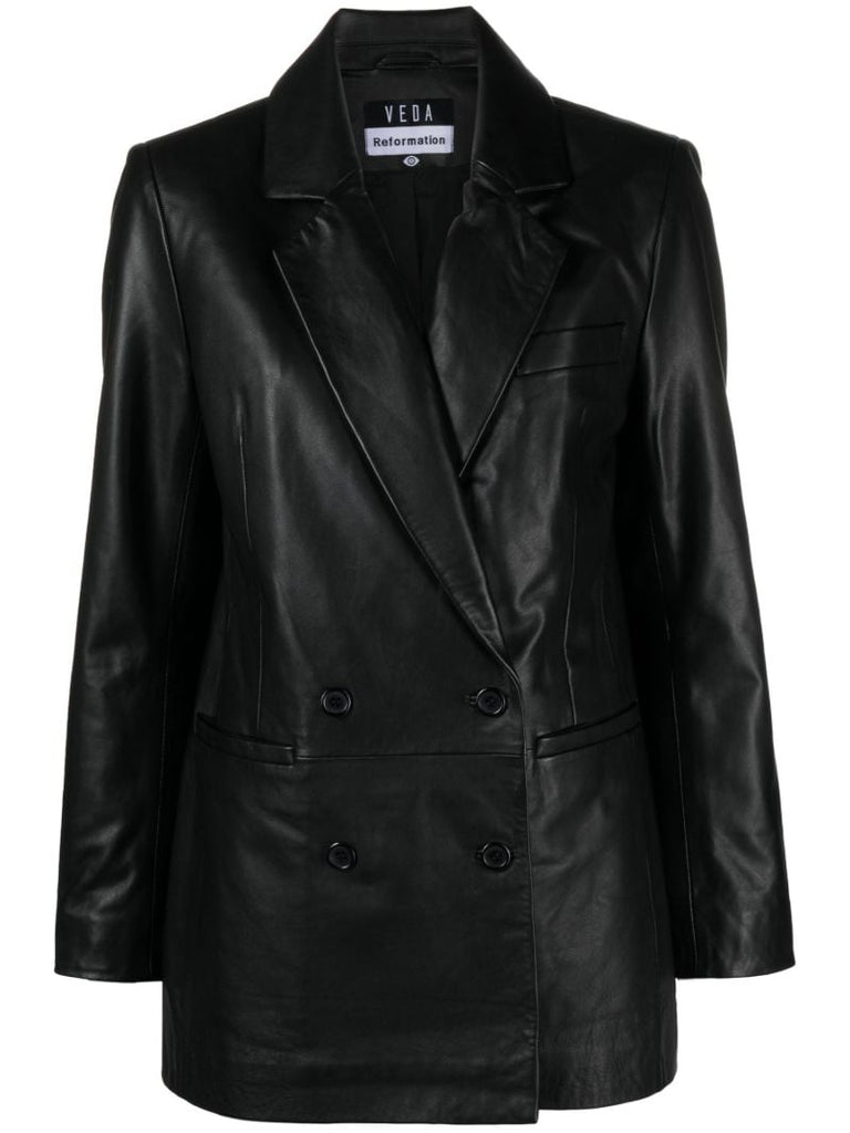 Black Veda Dalia Double-breasted Leather Blazer