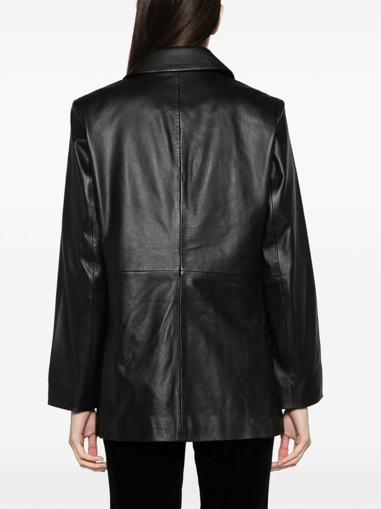 Black Veda Dalia Double-breasted Leather Blazer
