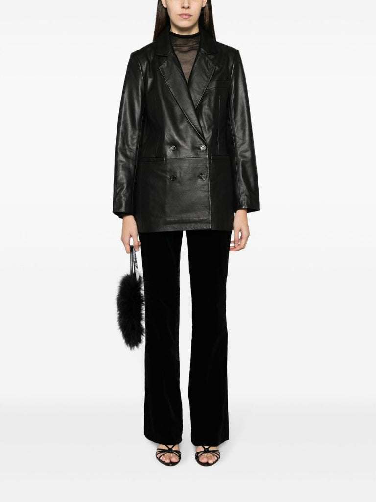 Black Veda Dalia Double-breasted Leather Blazer