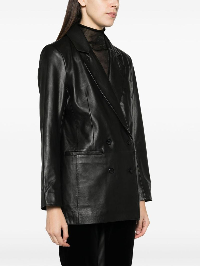 Black Veda Dalia Double-breasted Leather Blazer
