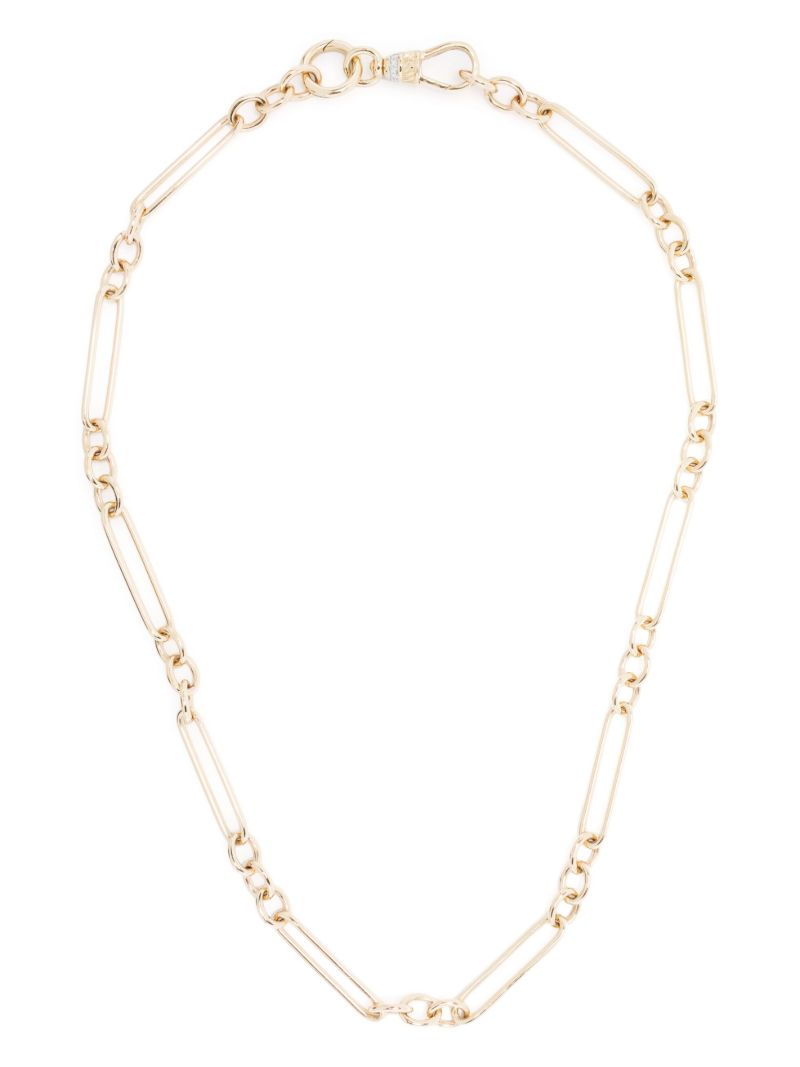 14k Yellow Gold Trumbone Chain Diamond Necklace