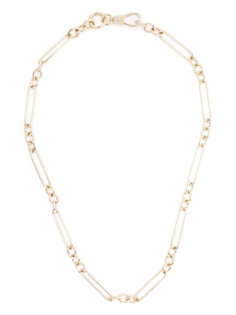 14k Yellow Gold Trumbone Chain Diamond Necklace