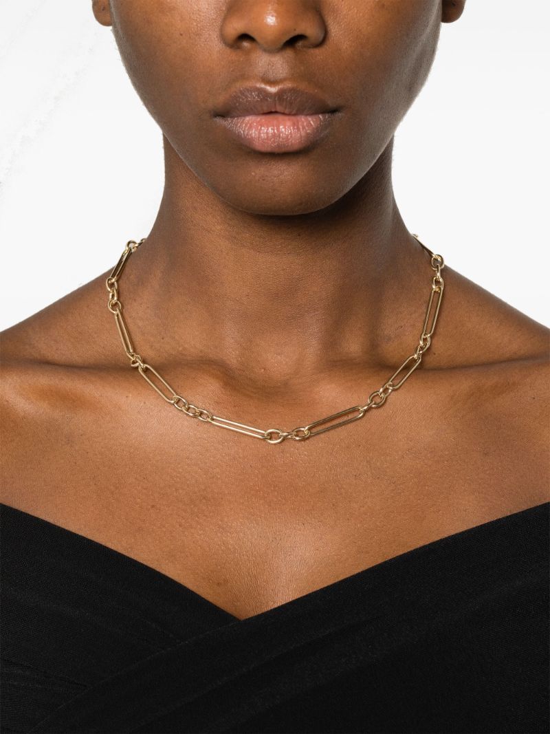 14k Yellow Gold Trumbone Chain Diamond Necklace