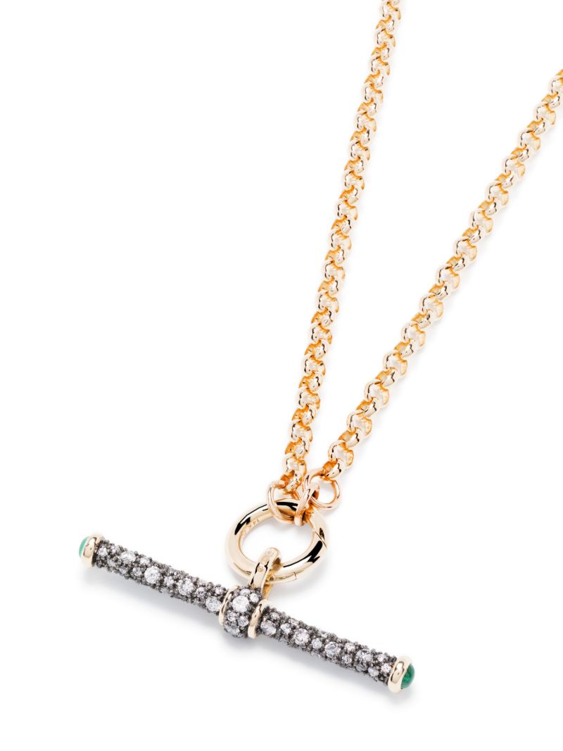 14k Yellow Gold Diamond Emerald Pendant Necklace