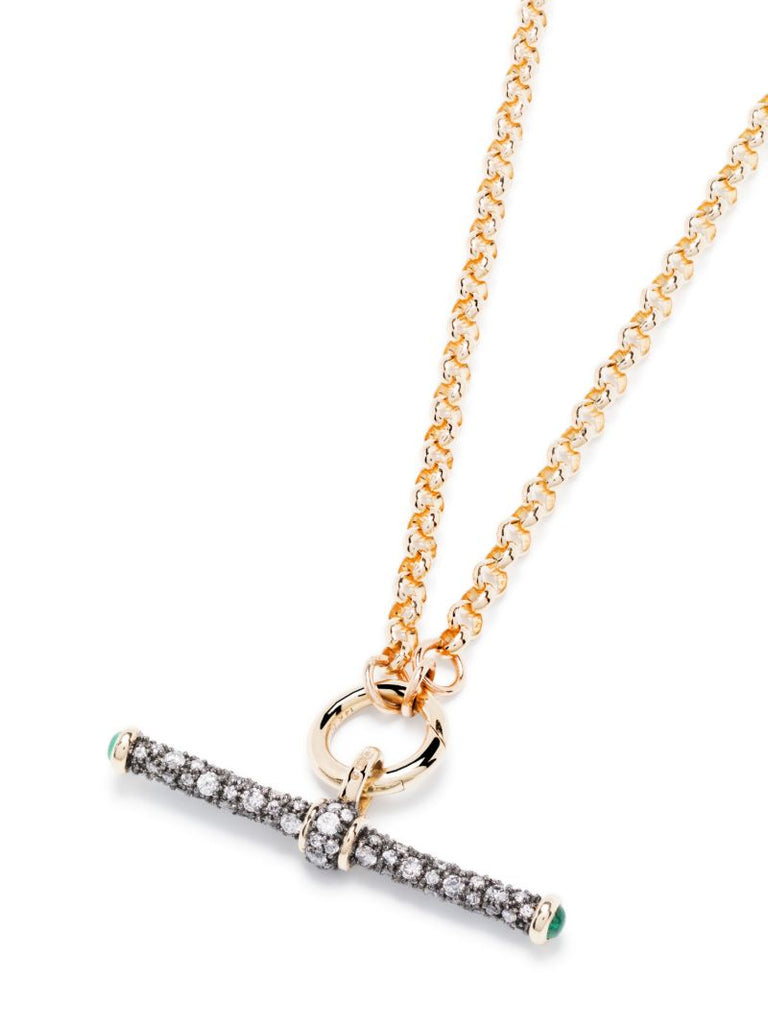 14k Yellow Gold Diamond Emerald Pendant Necklace