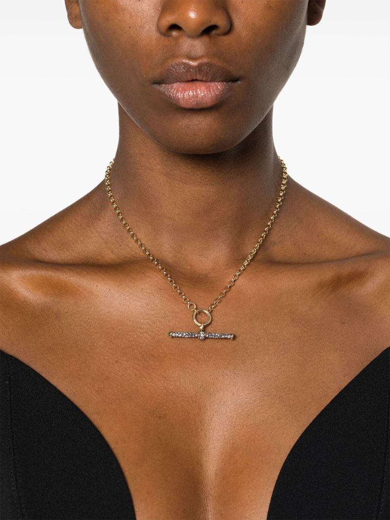 14k Yellow Gold Diamond Emerald Pendant Necklace