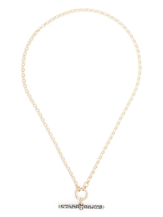 14k Yellow Gold Diamond Emerald Pendant Necklace