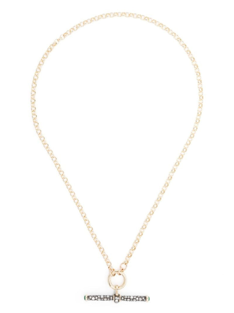 14k Yellow Gold Diamond Emerald Pendant Necklace