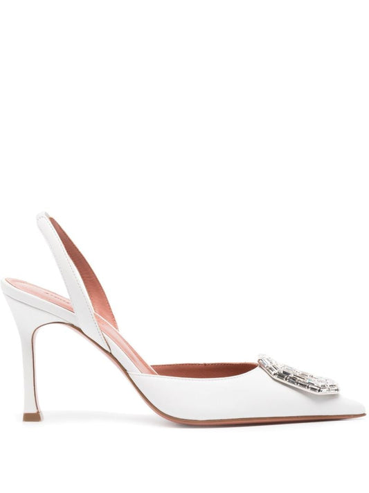 White Camelia 90 Crystal Slingback Pumps