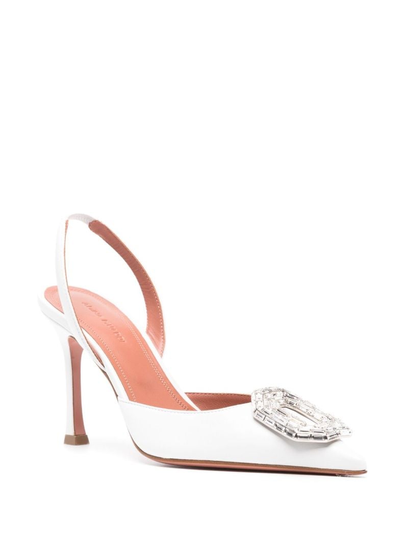 White Camelia 90 Crystal Slingback Pumps