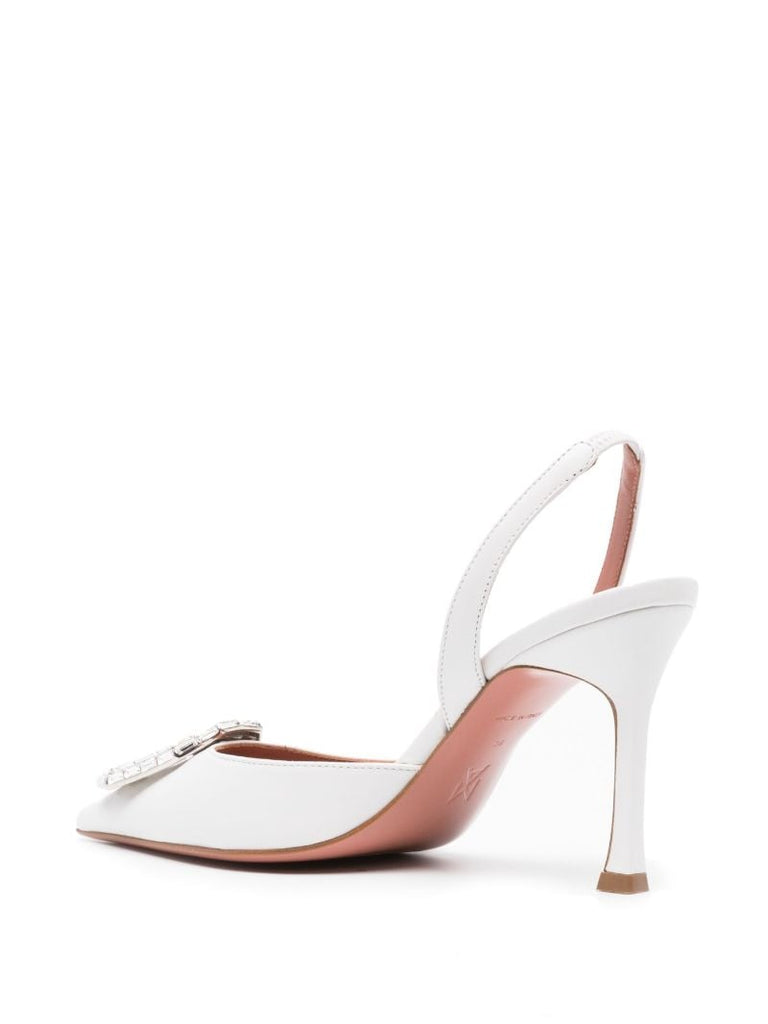 White Camelia 90 Crystal Slingback Pumps