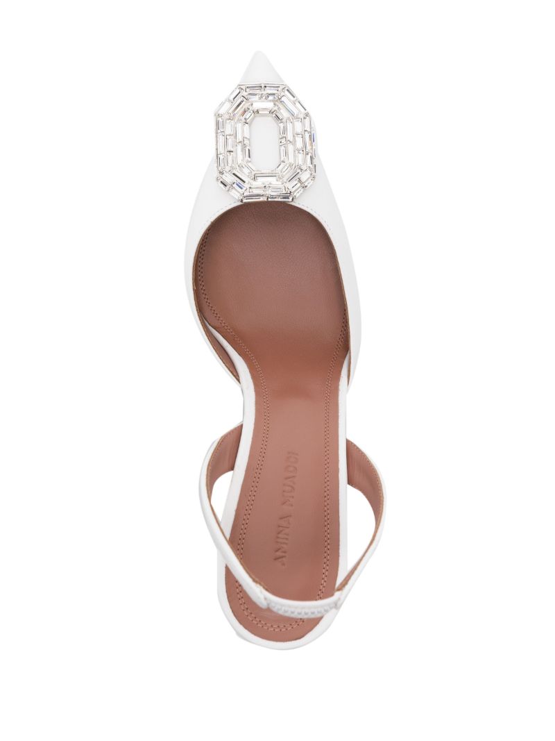 White Camelia 90 Crystal Slingback Pumps