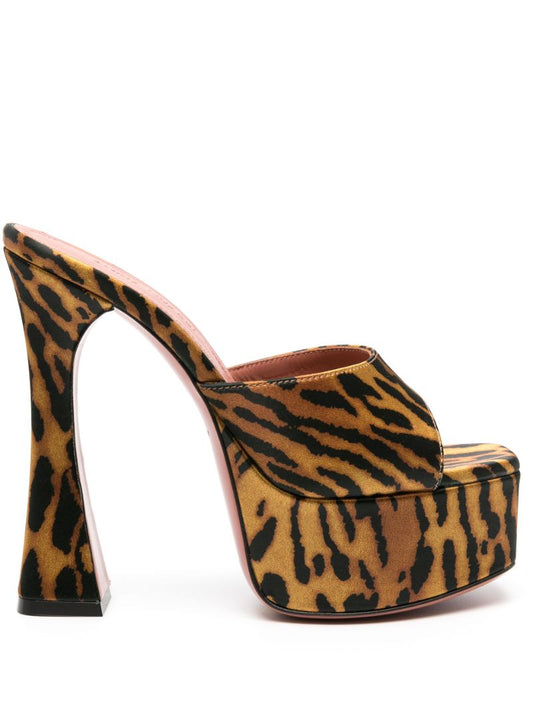 Brown Dalida 140 Tiger-print Platform Mules