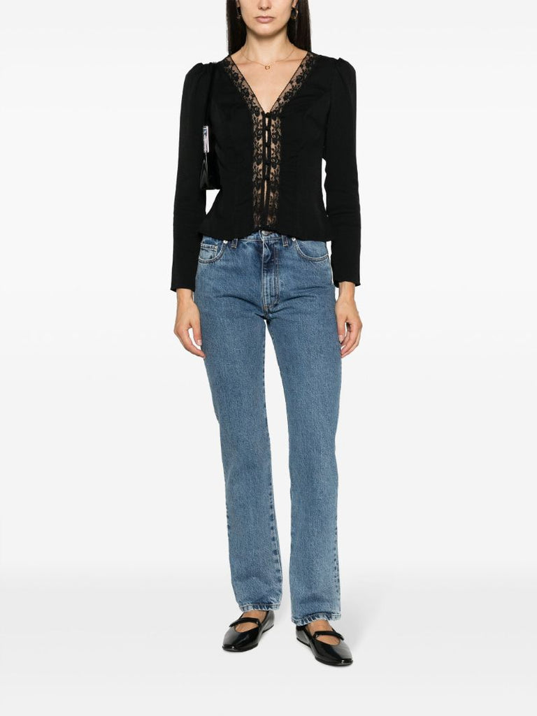 Black Nadene Lace-trim Blouse