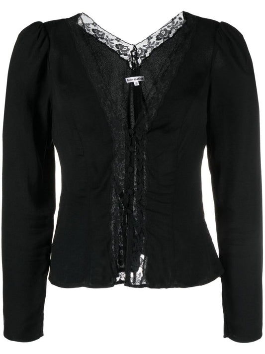 Black Nadene Lace-trim Blouse