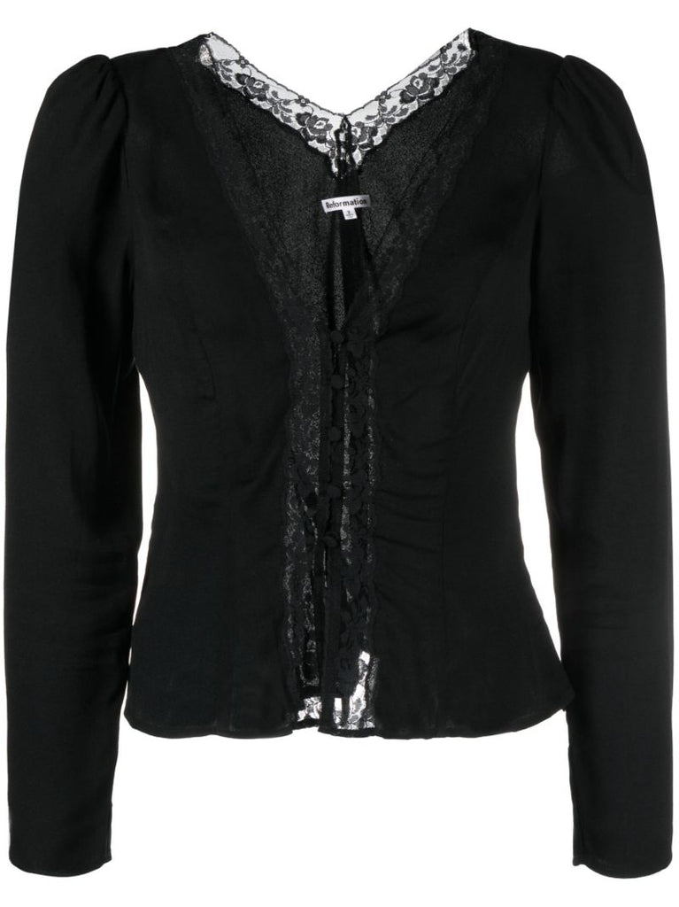 Black Nadene Lace-trim Blouse