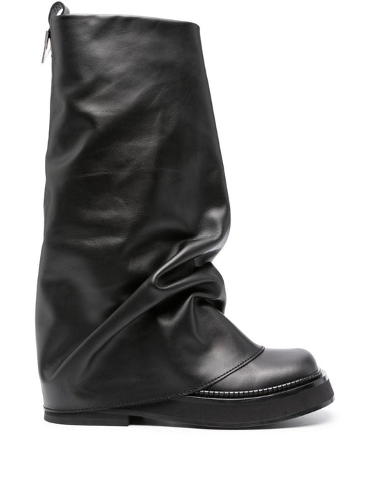 Black Robin Layered Leather Boots