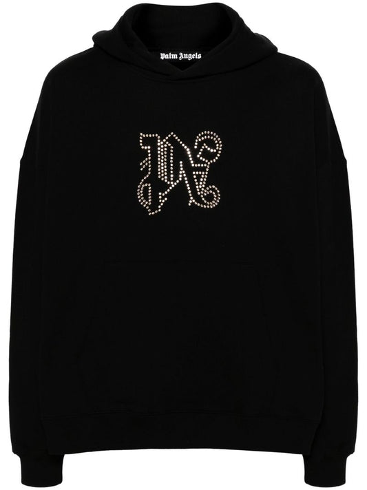 Black Monogram Statement-embellished Cotton Hoodie