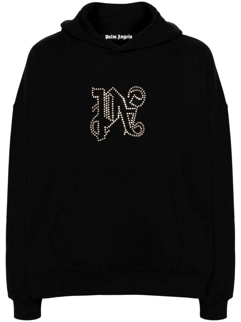 Black Monogram Statement-embellished Cotton Hoodie