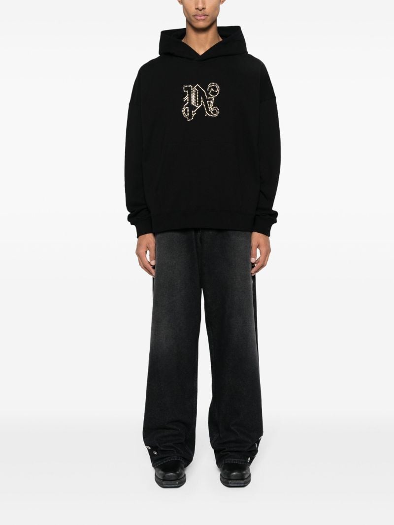 Black Monogram Statement-embellished Cotton Hoodie