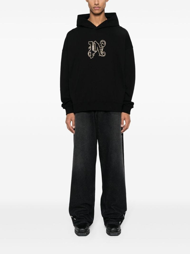 Black Monogram Statement-embellished Cotton Hoodie