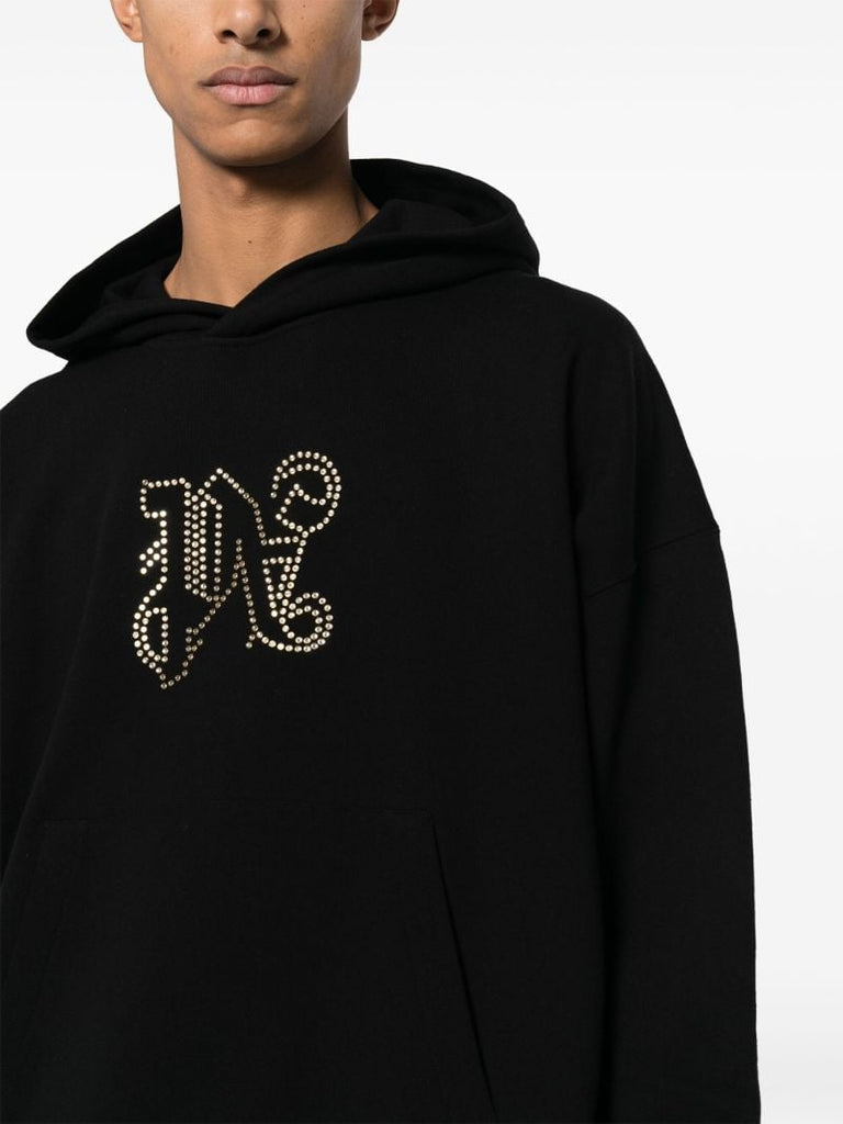 Black Monogram Statement-embellished Cotton Hoodie