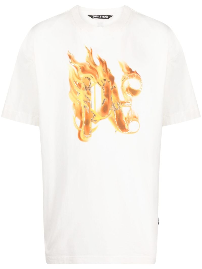 White Burning-print Cotton T-shirt