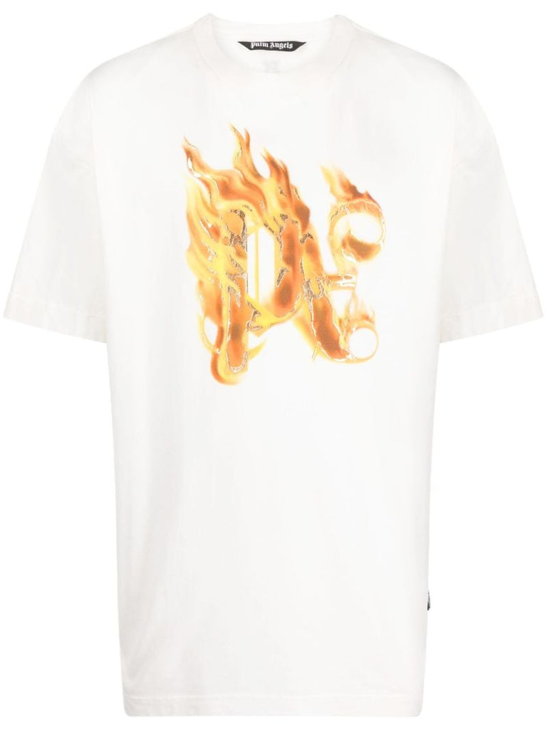 White Burning-print Cotton T-shirt