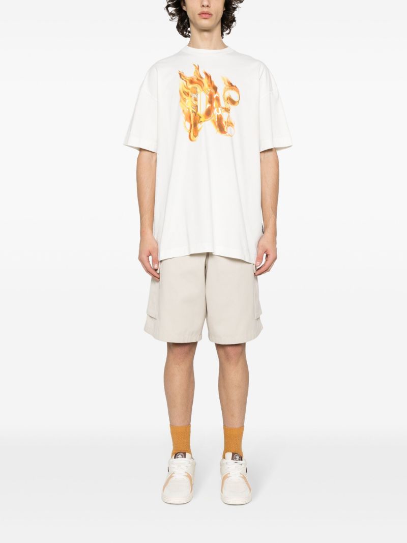 White Burning-print Cotton T-shirt