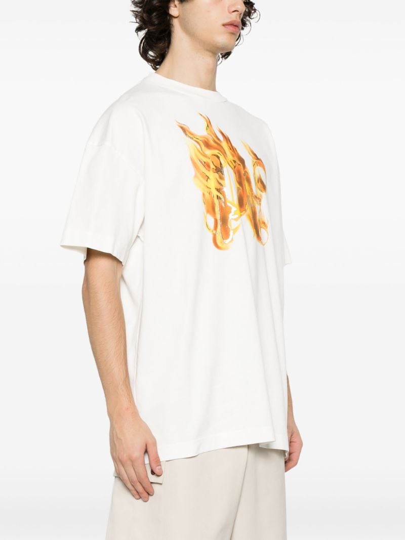 White Burning-print Cotton T-shirt