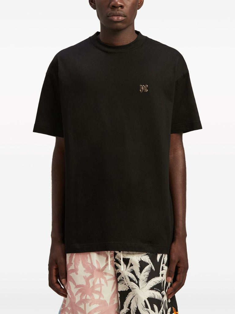 Black Monogram Pin Cotton T-shirt
