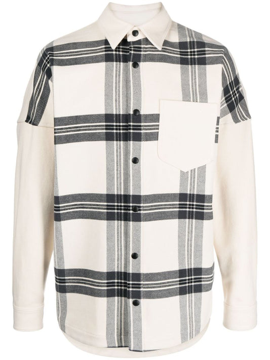 Neutral Plaid-pattern Flannel Shirt
