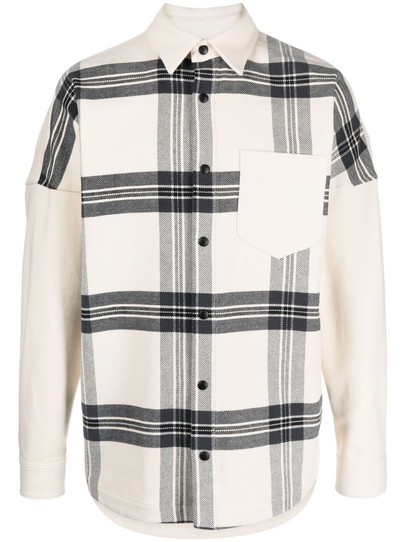Neutral Plaid-pattern Flannel Shirt
