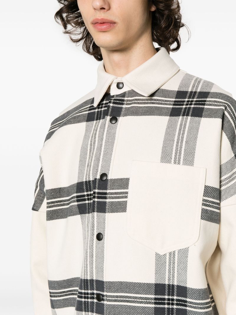 Neutral Plaid-pattern Flannel Shirt