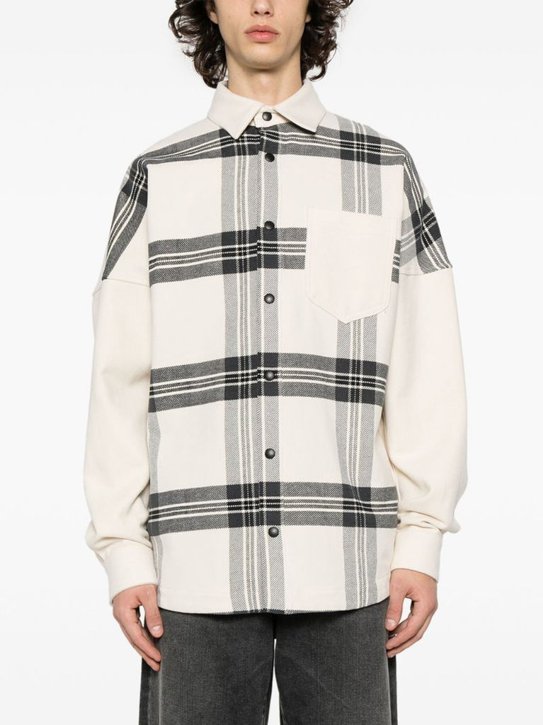 Neutral Plaid-pattern Flannel Shirt