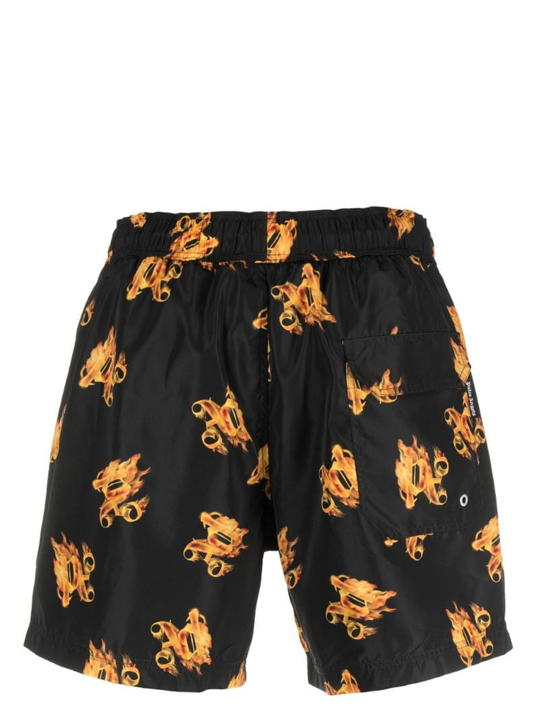 Black Burning-print Swim Shorts