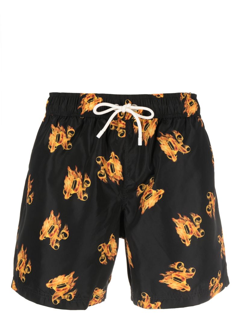Black Burning-print Swim Shorts
