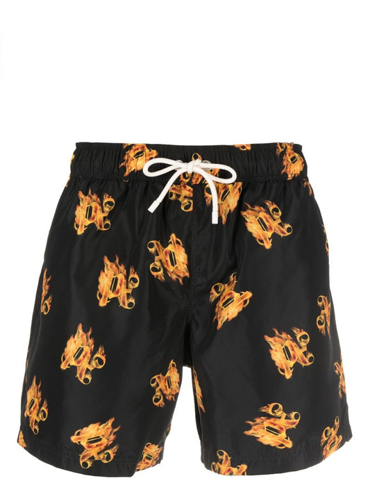 Black Burning-print Swim Shorts