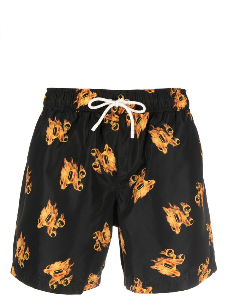 Black Burning-print Swim Shorts